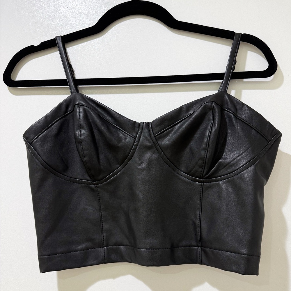 Guess Black Faux Leather Crop Top